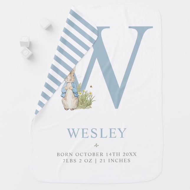 Peter Rabbit | Personalized Letter W Baby Blanket (In Situ)