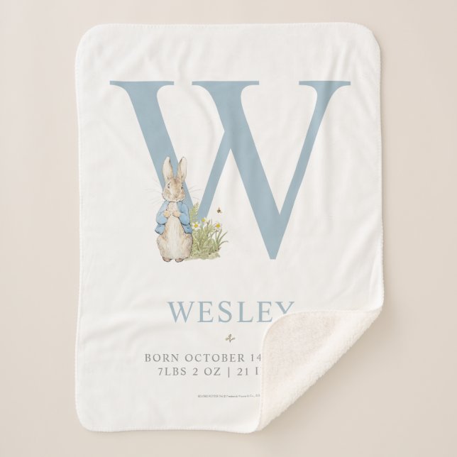 Peter Rabbit | Personalized Letter W Sherpa Blanket (Front)