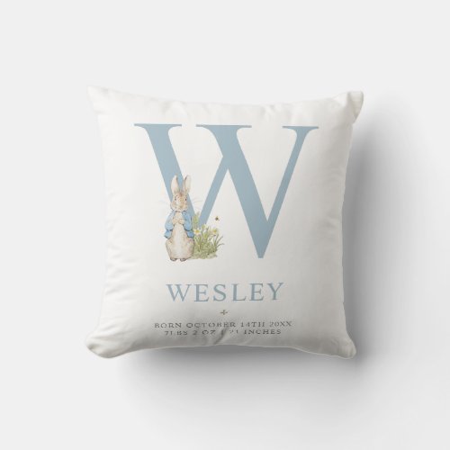 Peter Rabbit  Personalized Letter W Throw Pillow
