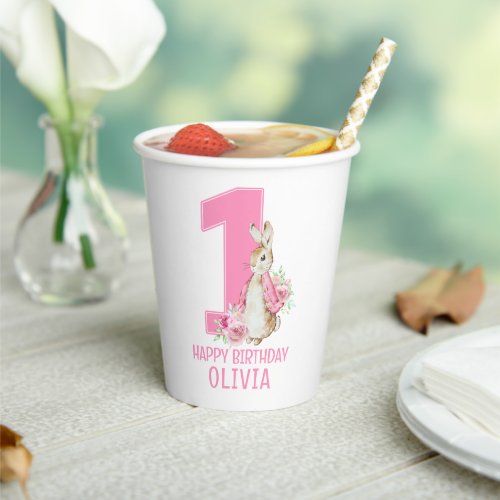 Peter Rabbit Pink Baby First Birthday Paper Cups