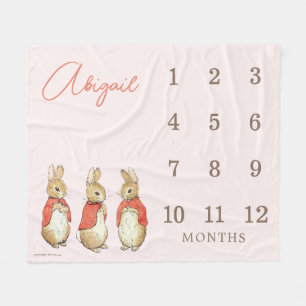 Peter Rabbit Pink Baby Girl 12 Month Milestone Fleece Blanket