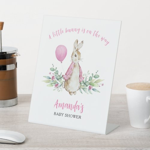 Peter Rabbit Pink Baby Shower Pedestal Sign