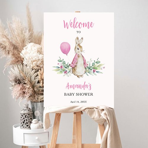 Peter Rabbit Pink Baby Shower Welcome sign