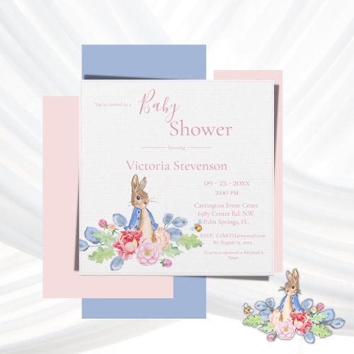 Peter Rabbit Pink Floral Baby Shower Invitation