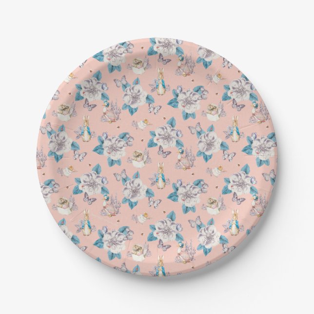 Peter Rabbit | Pink Floral Garden Pattern Paper Plates (Front)