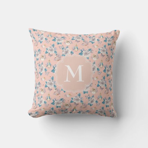 Peter Rabbit  Pink Floral Garden Pattern Throw Pillow