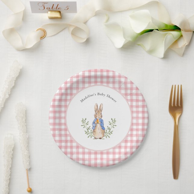 Peter Rabbit Pink Gingham Baby Shower Paper Plates (Wedding)