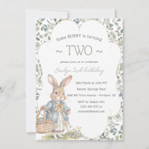 Peter Rabbit Pink Girl 2nd Birthday Party Invitation