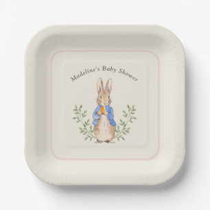 Peter Rabbit Pink Ivory Vintage Baby Shower Paper Plates