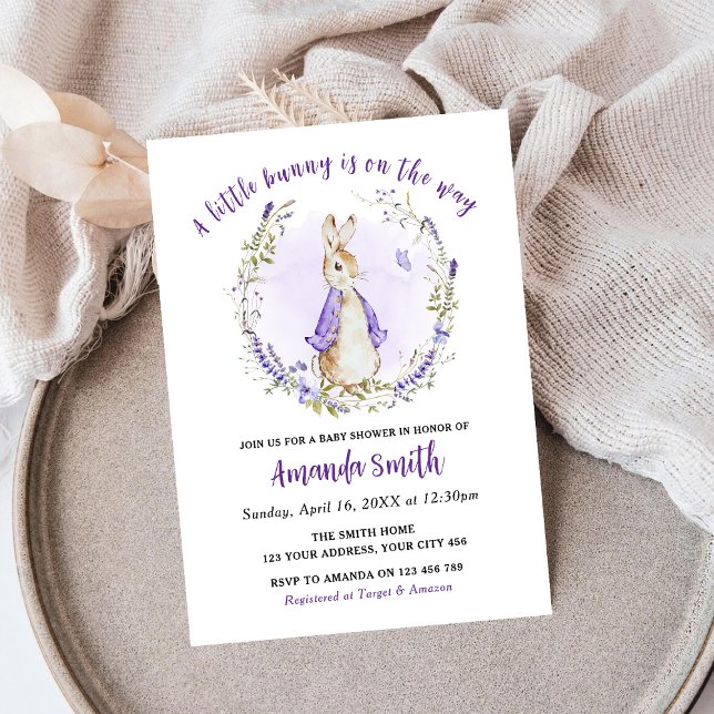 Peter Rabbit Purple Baby Shower Invitation (Creator Uploaded)