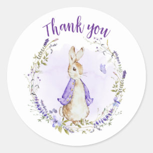 Peter Rabbit Purple Baby Shower Thank you Classic Round Sticker