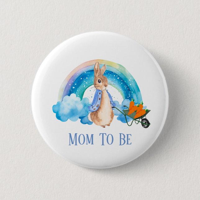 Peter Rabbit Rainbow Carrots Mom To Be Button (Front)