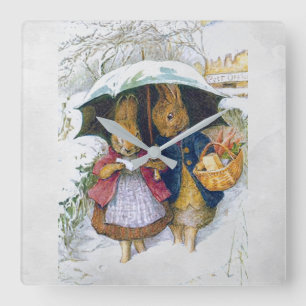 Peter Rabbit (umbrella) Square Wall Clock
