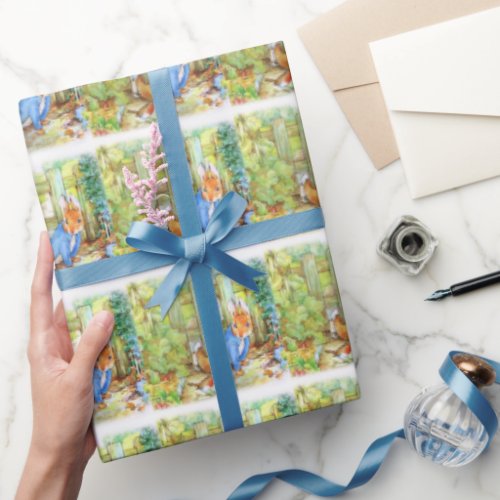 Peter Rabbit Under Garden Fence  Wrapping Paper