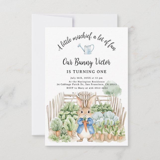 Peter Rabbit Veggie Garden Party First Birthday Invitation (Front)