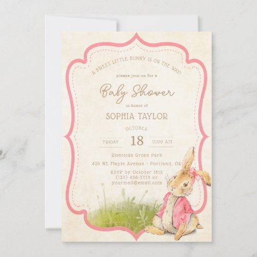 Peter Rabbit  Vintage Pink Girl Baby Shower Invitation