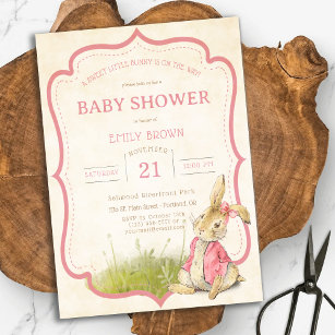 Peter Rabbit  Vintage Pink Girl Baby Shower Invitation