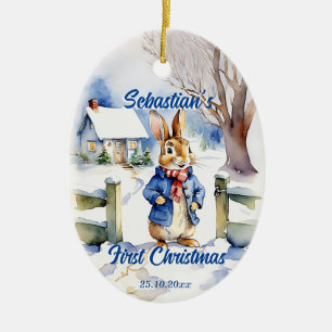 Peter Rabbit vintage watercolor Christmas photo Ceramic Ornament