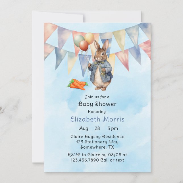 Peter Rabbit Watercolor Baby Boy Shower  Invitation (Front)