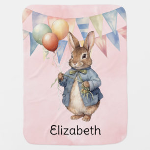 Peter Rabbit Watercolor Custom Girl Baby Blanket