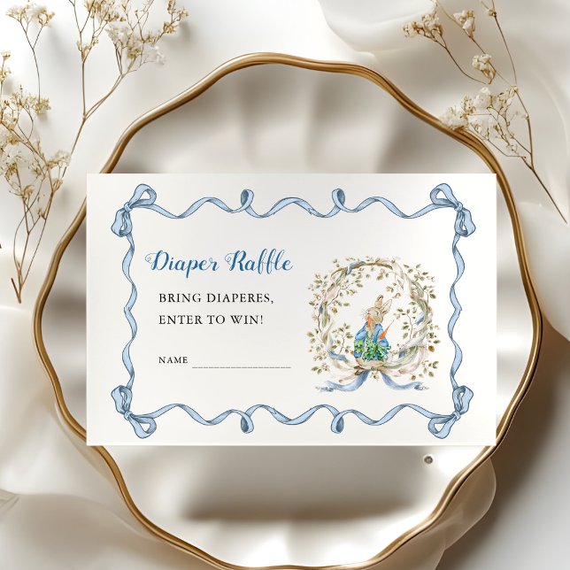 Peter Rabbit Watercolor Diaper Raffle Blue Wreath Enclosure Card (Creator Uploaded)