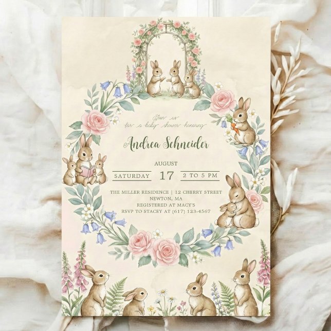 Peter Rabbit watercolor flower animal baby shower Invitation (Creator Uploaded)