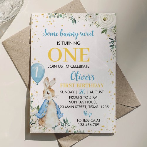 Peter Rabbit Wildflower First Birthday Invitation