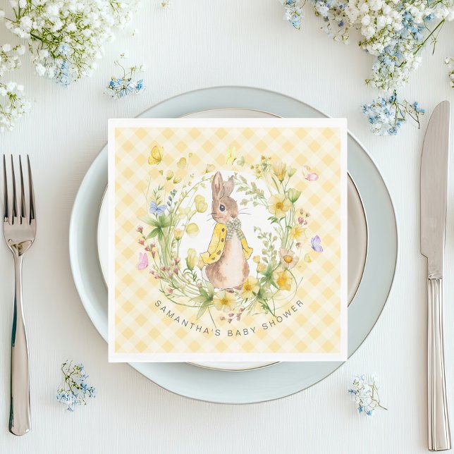 Peter Rabbit Wildflower Gingham Baby Shower Neutra Napkins (Creator Uploaded)