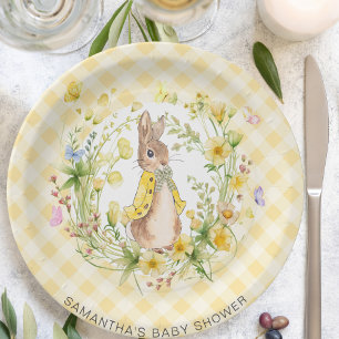 Peter Rabbit Wildflower & Gingham Baby Shower Paper Plates
