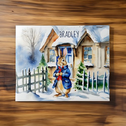 Peter rabbit winter Christmas gifts custom name  Jigsaw Puzzle