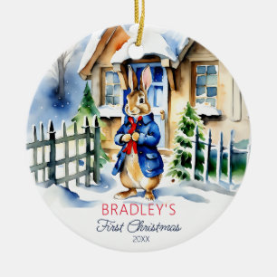 Peter rabbit winter first Christmas gifts photo Ceramic Ornament