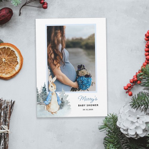 Peter Rabbit Winter Photo baby shower Invitation