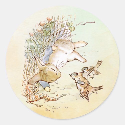 Peter Rabbit with Birds  Classic Round Sticker