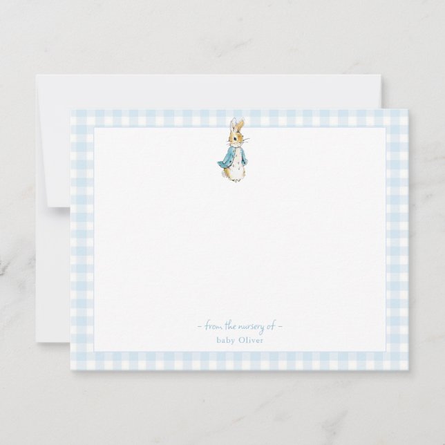 Peter Rabbit with blue Gingham Border Baby boy  Thank You Card (Front)