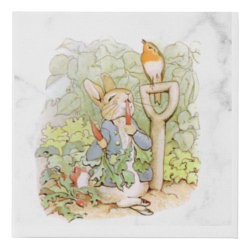 Peter Rabbit with Carrot Faux Canvas Print