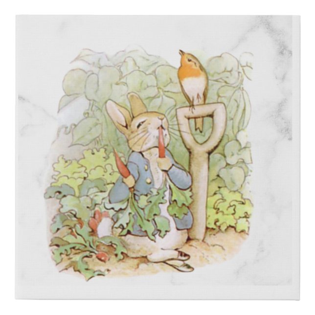 Peter Rabbit with Carrot Faux Canvas Print (Front)