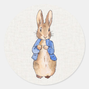 Peter Rabbit with Linen Background Classic Round Sticker