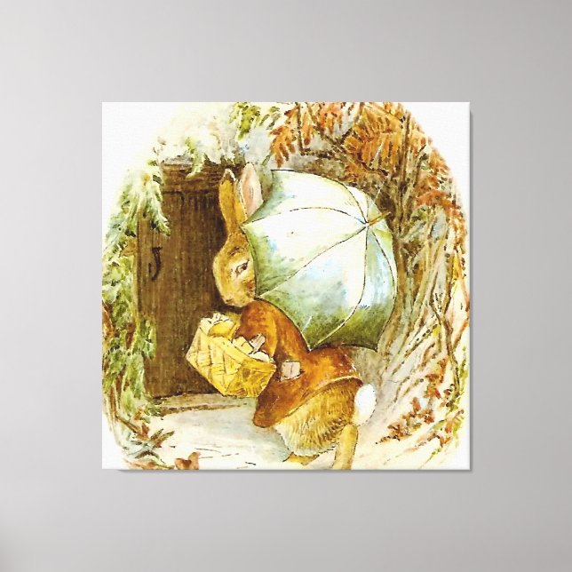 “Peter Rabbit with Winter Umbrella” by Beatrix Pot Canvas Print (Front)