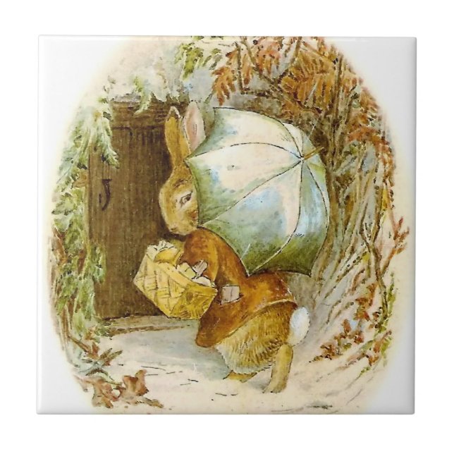 “Peter Rabbit with Winter Umbrella” by Beatrix Pot Ceramic Tile (Front)