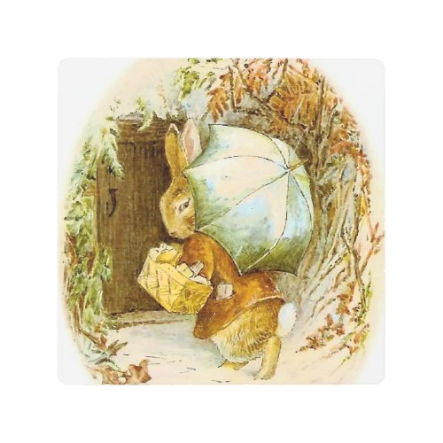 Peter Rabbit with Winter Umbrella by Beatrix Pot Metal Print