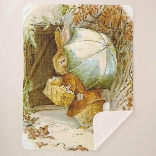 Peter Rabbit with Winter Umbrella by Beatrix Pot Sherpa Blanket