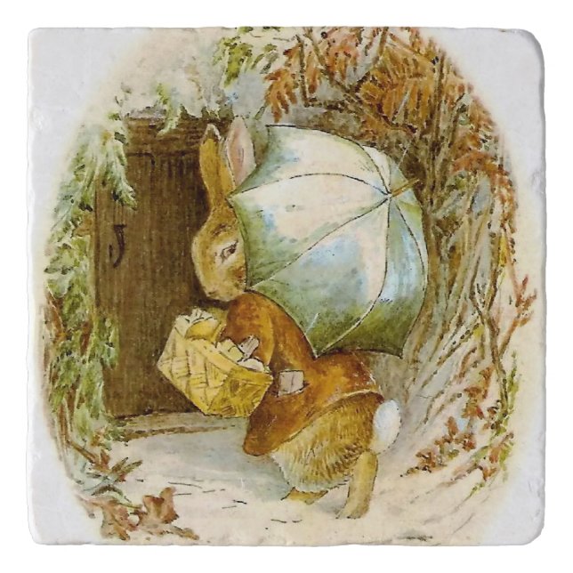“Peter Rabbit with Winter Umbrella” by Beatrix Pot Trivet (Front)