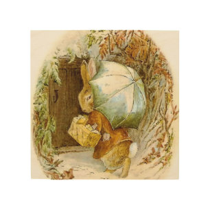 “Peter Rabbit with Winter Umbrella” by Beatrix Pot Wood Wall Art