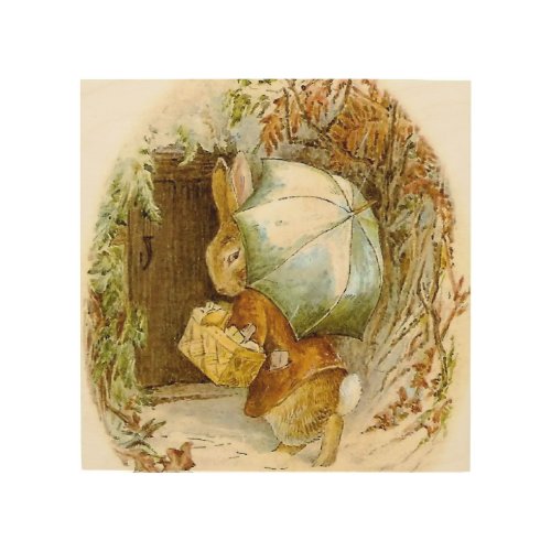 Peter Rabbit with Winter Umbrella by Beatrix Pot Wood Wall Art