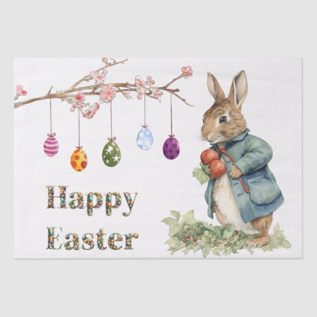 Peter the Easter Rabbit Easter Eggs Happy Easter Tissue Paper (Front)