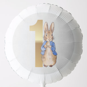 Peter the Rabbit 1st Birthday Gray Linen Texture Balloon