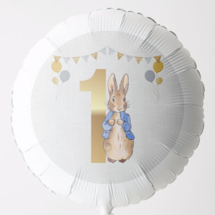 Peter the Rabbit 1st Birthday Gray Linen Texture Balloon