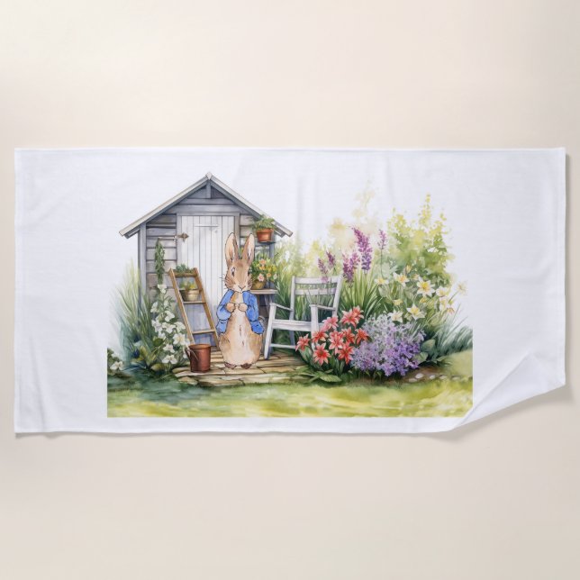Peter the rabbit and his garden shed beach towel (Front)
