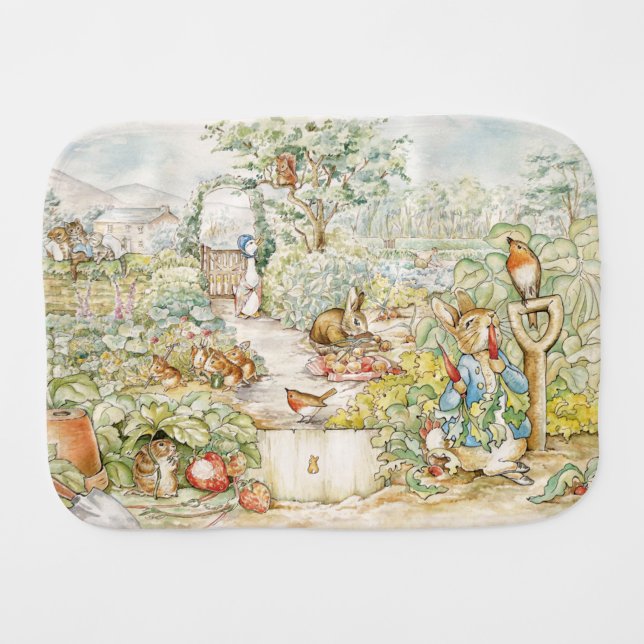 Peter the Rabbit and Jemima Puddleduck   Baby Burp Cloth (Front Horizontal)