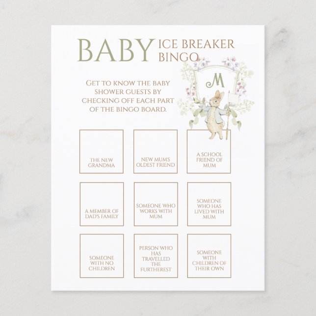 Peter the Rabbit Baby Ice Breaker Bingo Game (Front)
